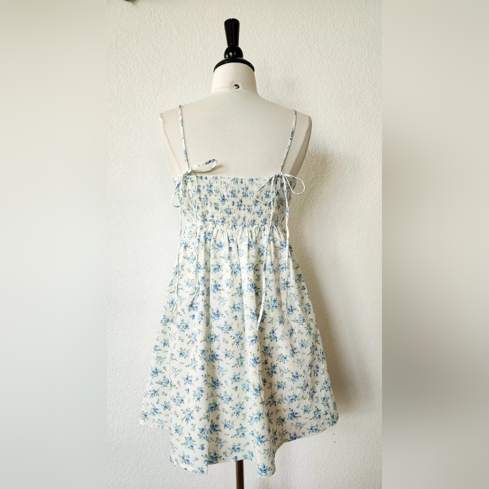 White Floral Sundress with Blue Flower Print - Picture 3 of 3